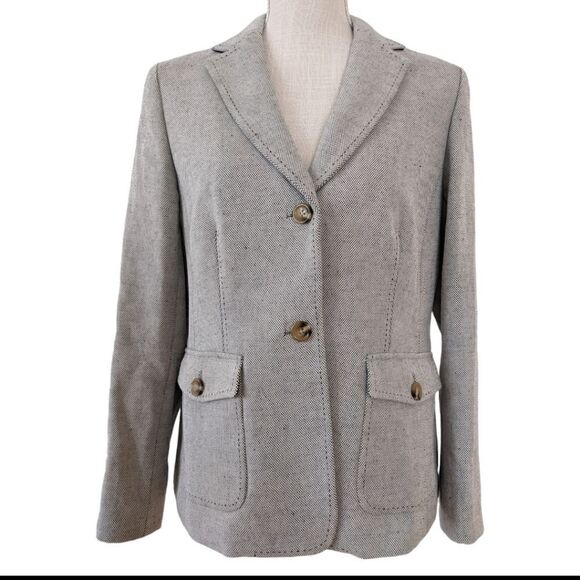 Lands' End Women's Textured Linen & Cotton Blend Two Button Blazer Jacket Sz 12P - Picture 1 of 11